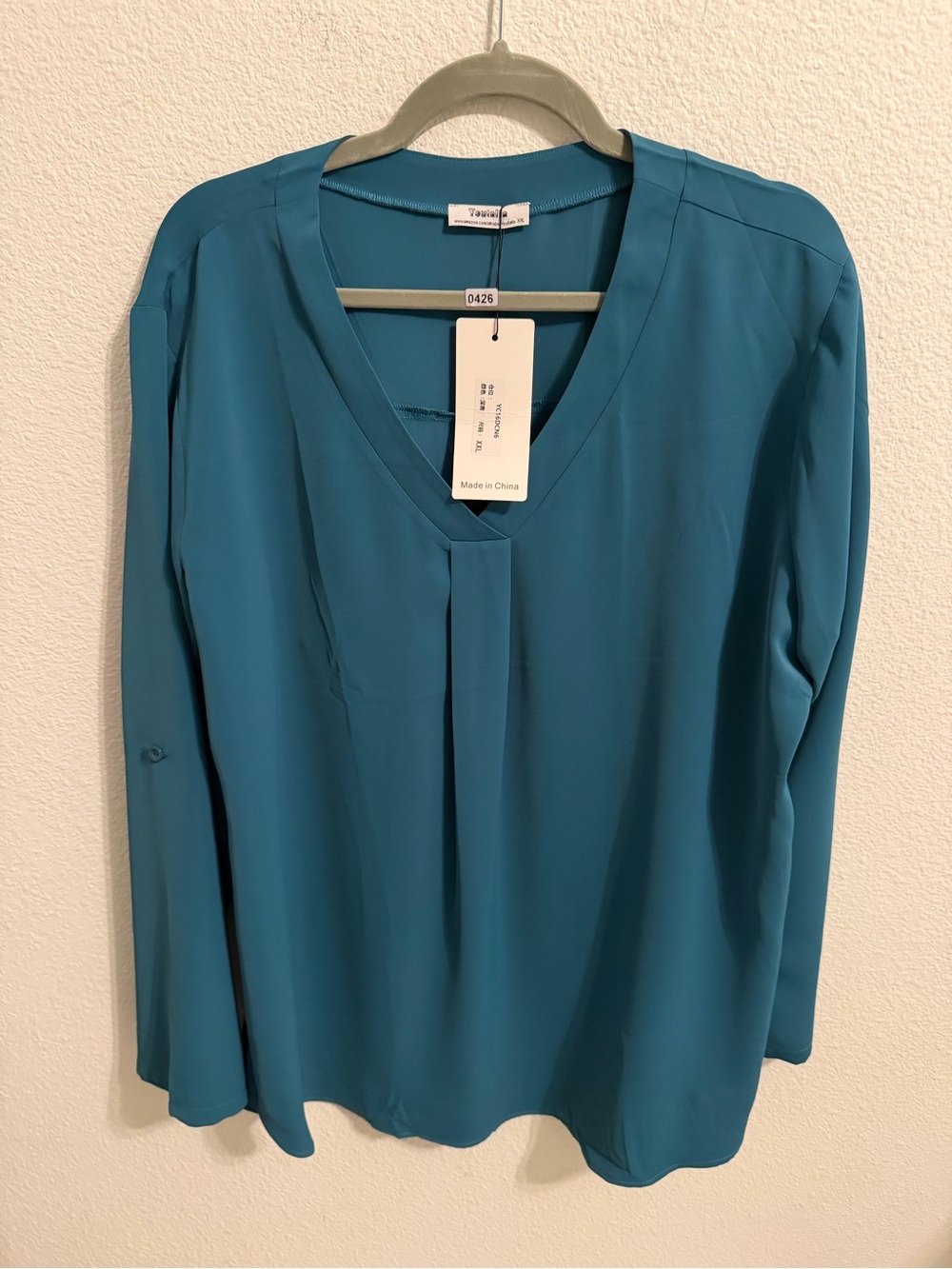 TOWNSEN Teal V-Neck Blouse with Front Pleat